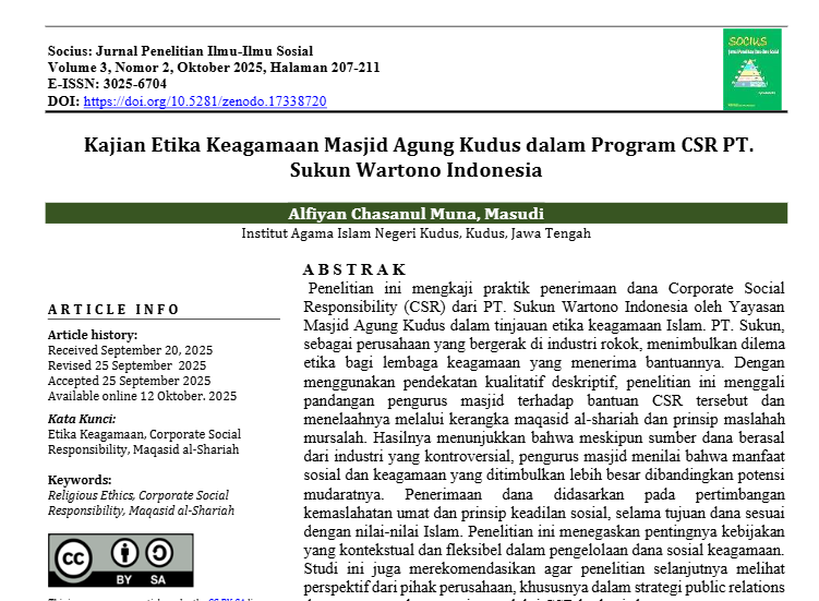 Kajian Etika Keagamaan Masjid Agung Kudus dalam Program CSR PT. Sukun Wartono Indonesia