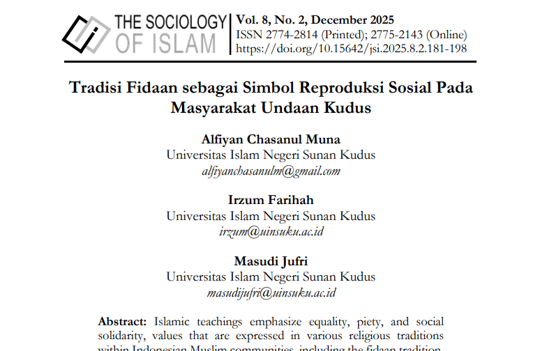 Tradisi Fidaan sebagai Simbol Reproduksi Sosial Pada Masyarakat Undaan Kudus